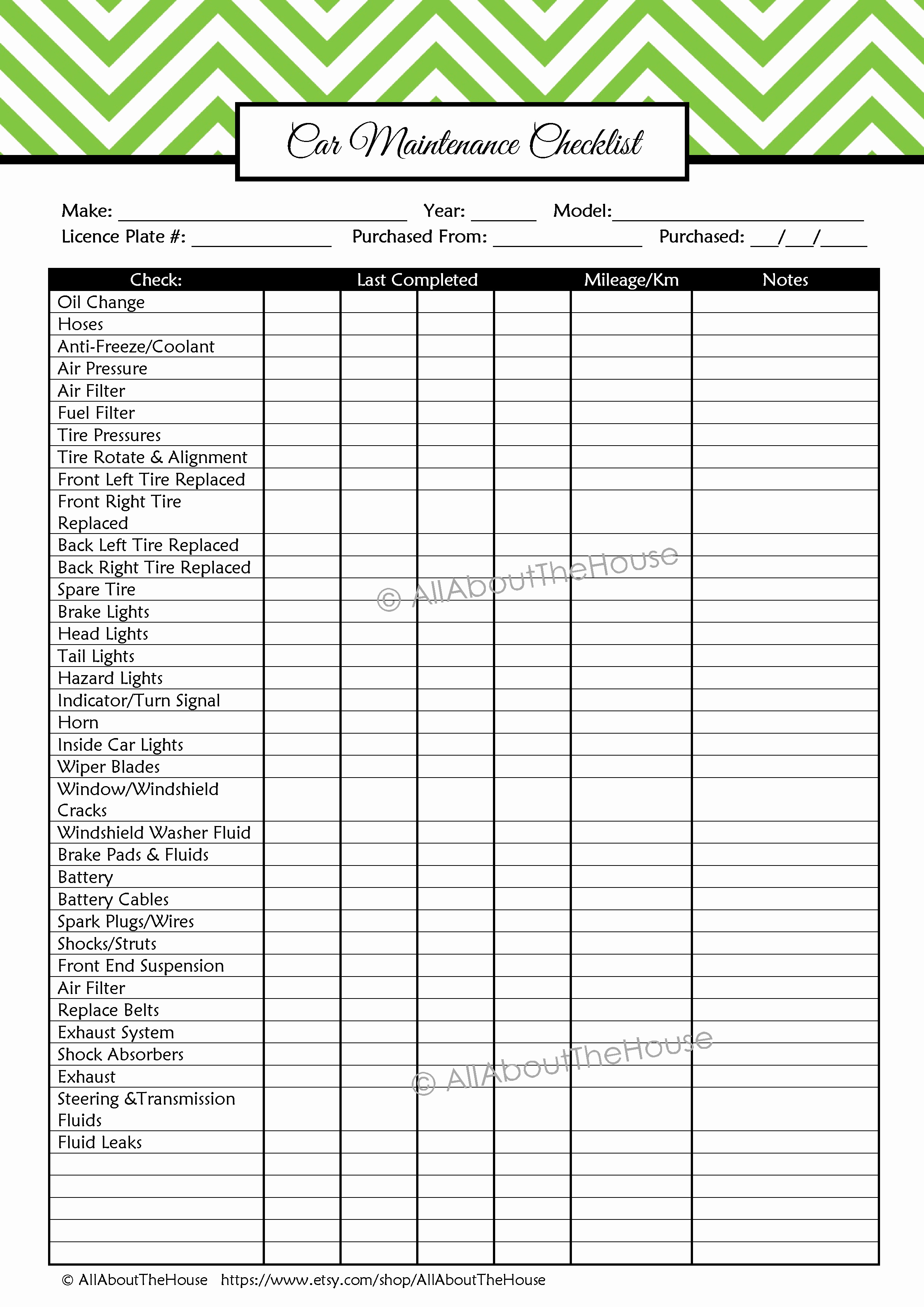 Home Maintenance Checklist Printable Elegant Vehicle Maintenance Checklist Printable