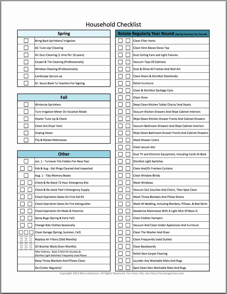 Home Maintenance Checklist Printable New Household Management Checklist – the Hh List