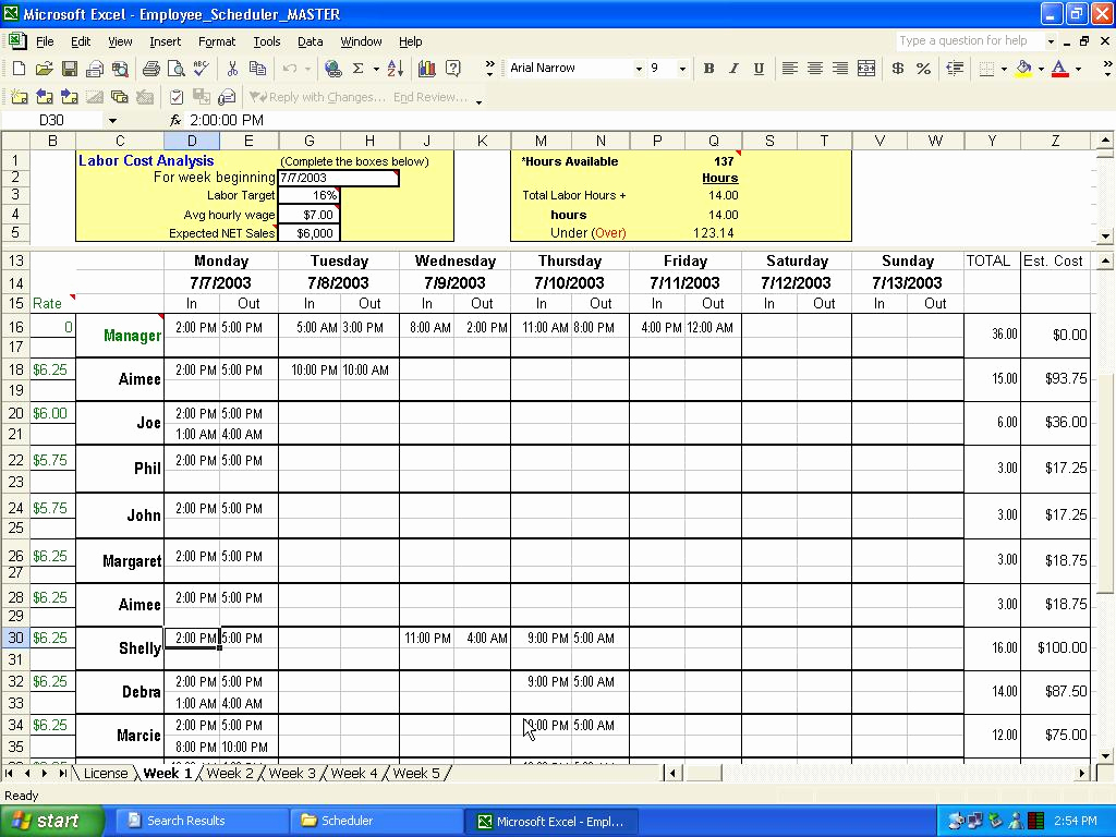 Hourly Schedule Template Excel New Excel Employee Scheduler