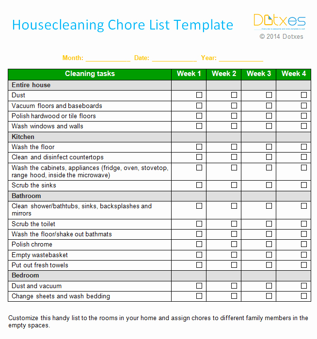 House Cleaning Checklist Template Best Of House Cleaning Chore List Template Weekly Dotxes