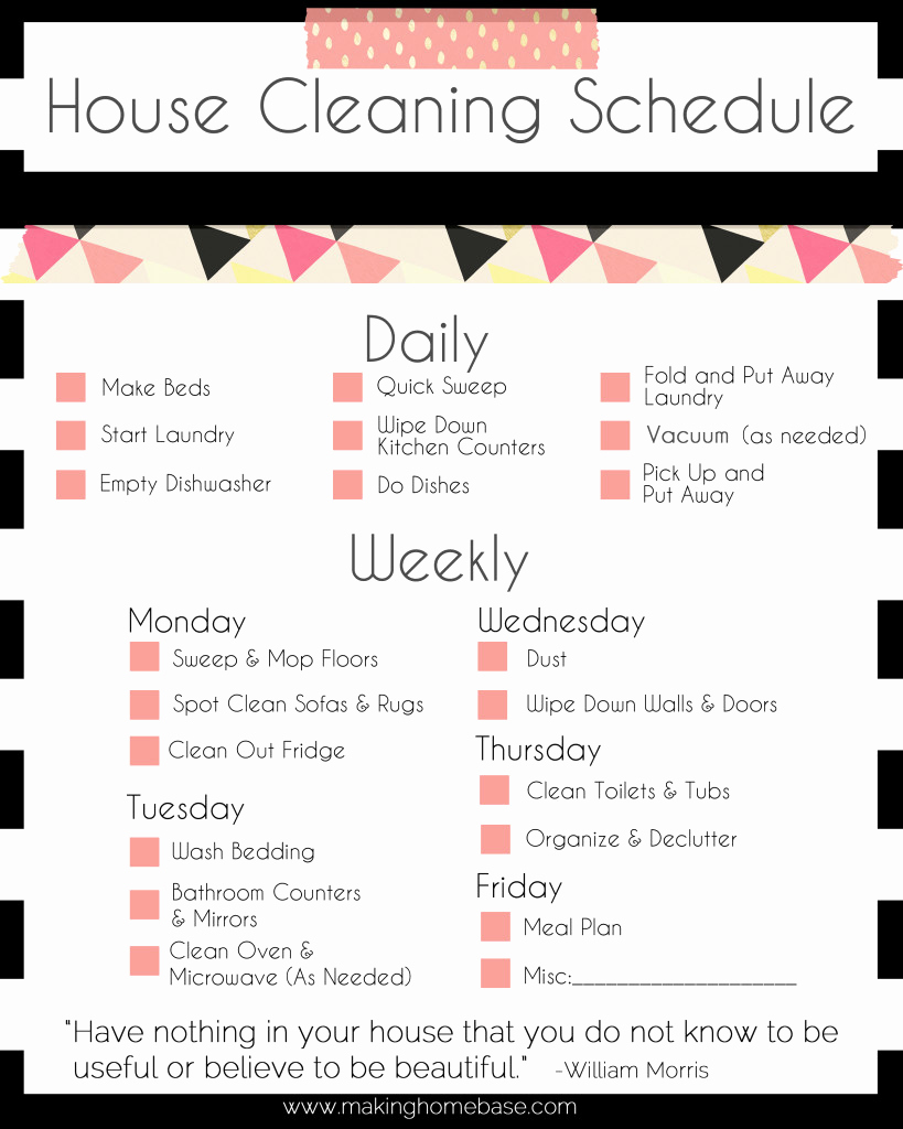 House Cleaning Checklist Template Elegant A Basic Cleaning Schedule Checklist Printable