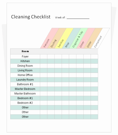 House Cleaning Checklist Template Inspirational Housekeeping Checklist format for Fice In Excel