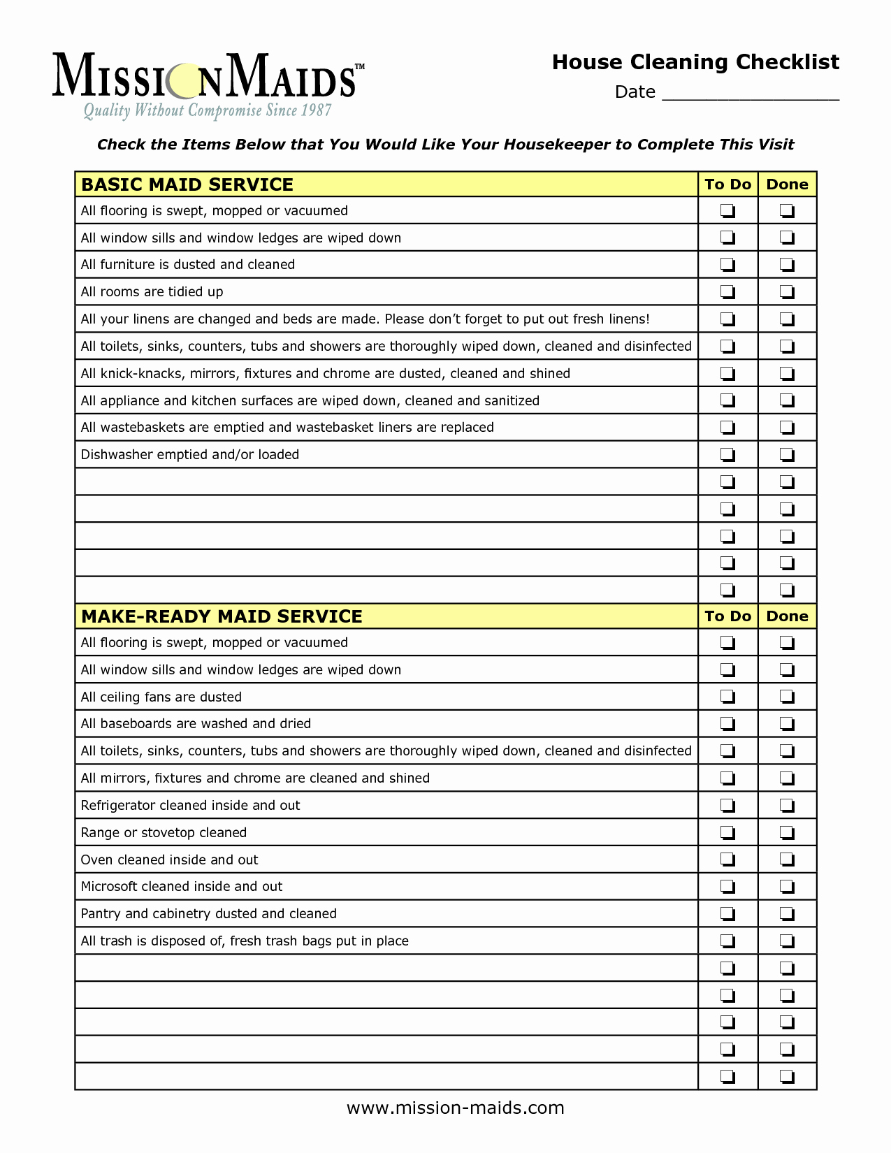 House Cleaning Checklist Template Luxury Housekeeping Checklist