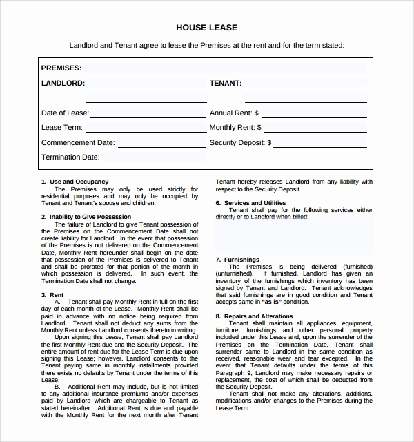 House Rental Agreement Template Elegant Sample House Lease Agreement 10 Free Documents Download