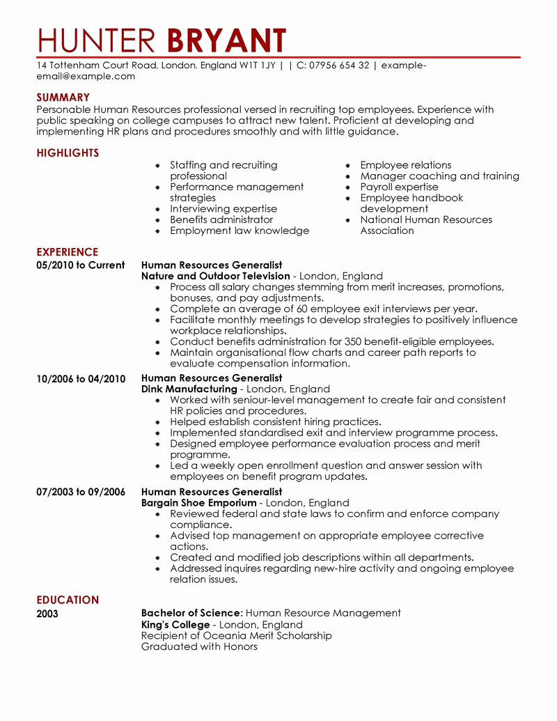 Human Resources Manager Resume Beautiful Human Resources Generalist Resume Examples – Perfect