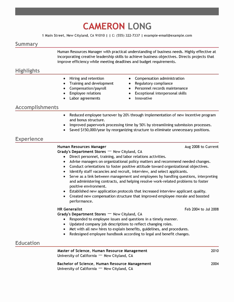 Human Resources Manager Resume Inspirational Best Human Resources Manager Resume Example