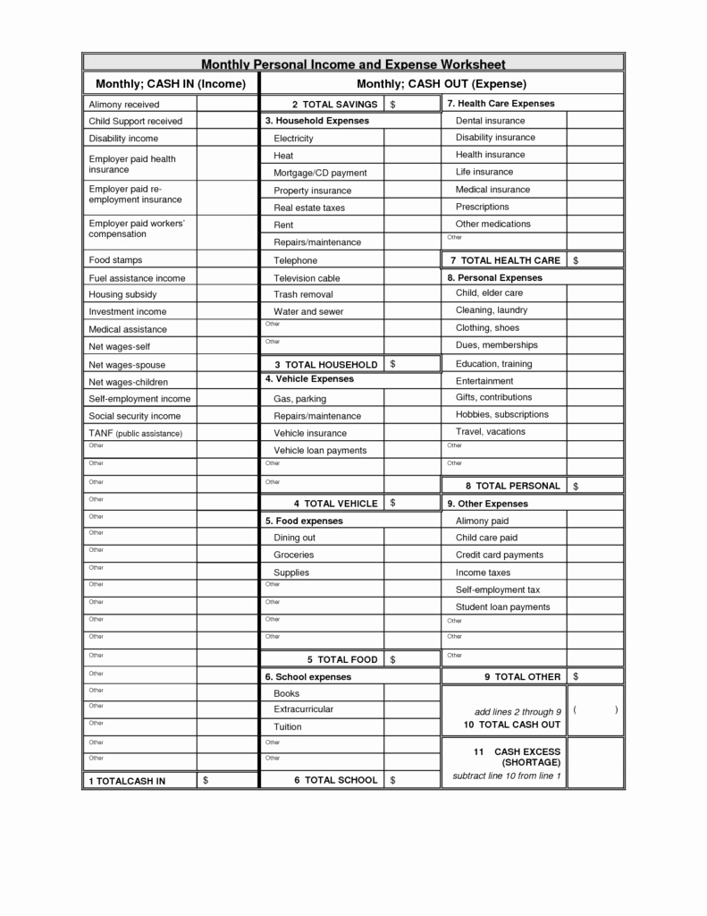 Income and Expense Worksheet Best Of Personal In E and Expenses Spreadsheet