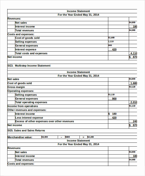 Income Statement Template Excel Beautiful Excel In E Statement 7 Free Excel Documents Download
