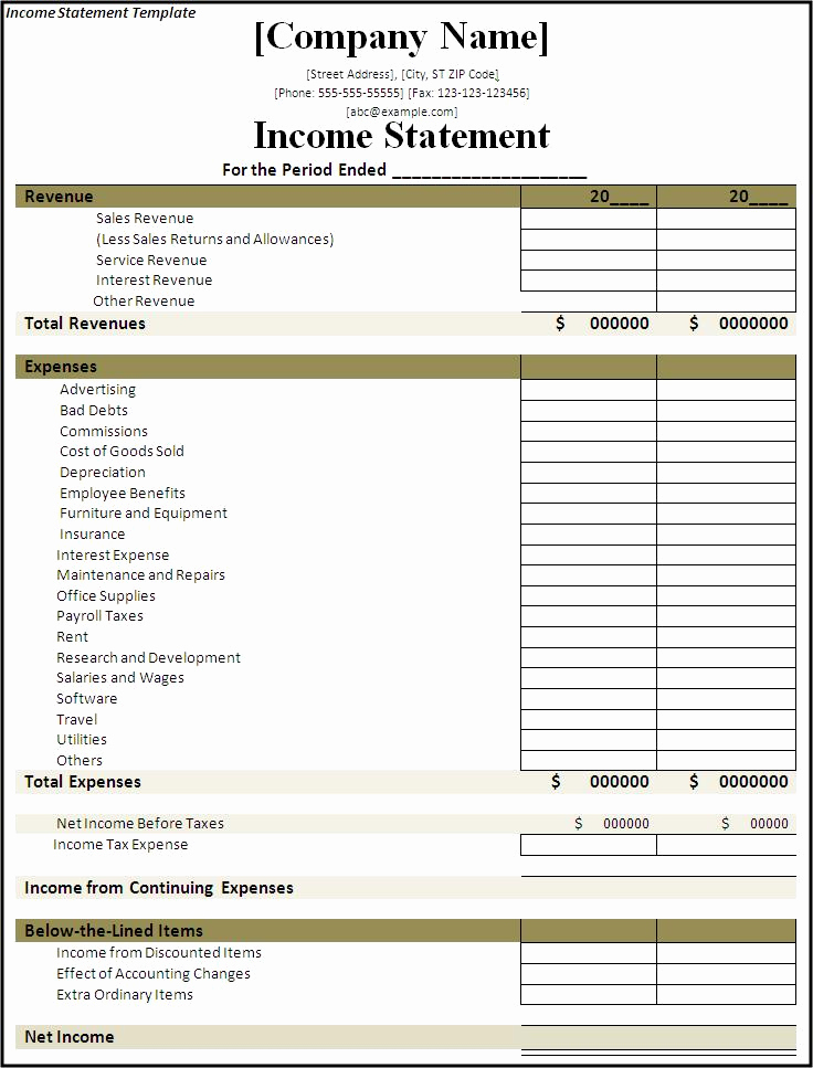 Income Statement Template Excel Best Of In E Statement Template