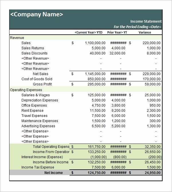 Income Statement Template Excel Elegant Sample In E Statement Template 9 Free Documents In