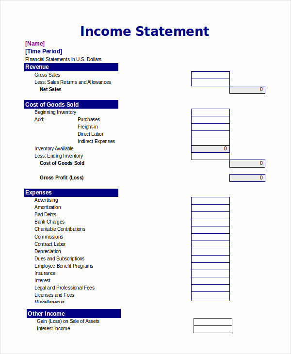Income Statement Template Excel Inspirational Excel In E Statement 7 Free Excel Documents Download