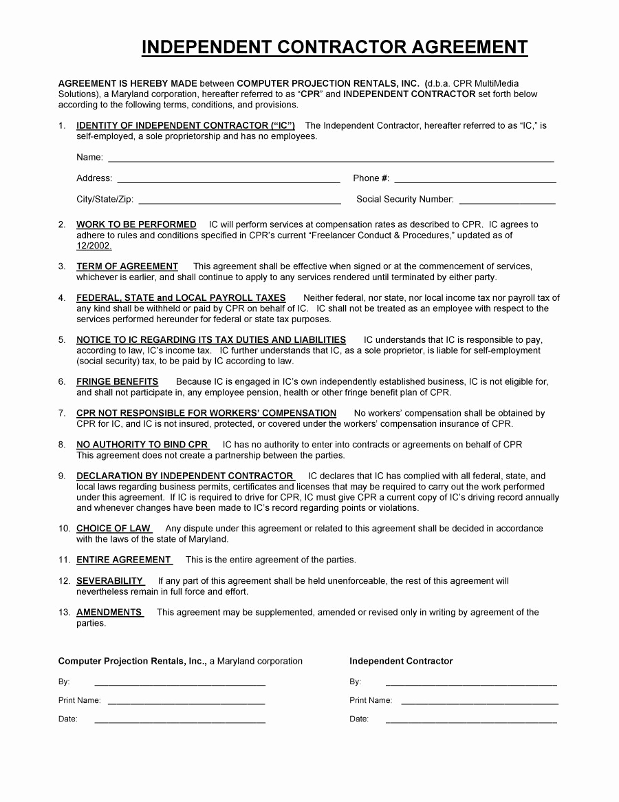 Independent Contractor Agreement Pdf Inspirational 50 Free Independent Contractor Agreement forms &amp; Templates