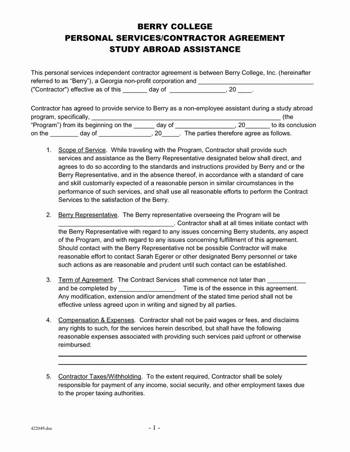 Independent Contractor Agreement Pdf New College Independent Contractor Agreement In Word and Pdf