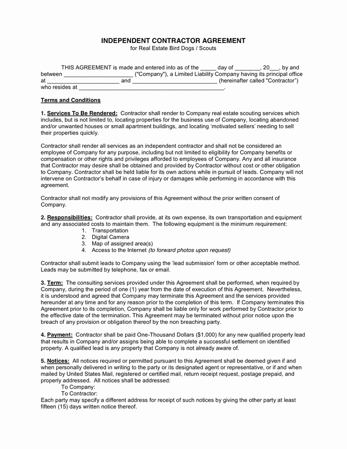 Independent Contractor Agreement Pdf Unique Independent Contractor Agreement In Word and Pdf formats