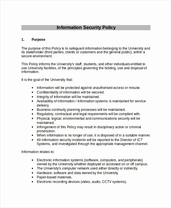 Information Security Policies Templates Beautiful Security Policy Template 7 Free Word Pdf Document