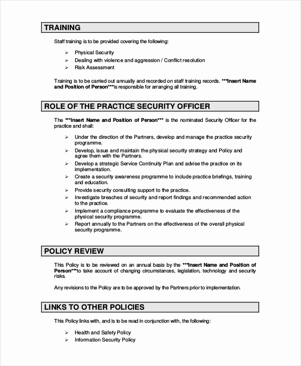 Information Security Policies Templates New Security Policy Template 7 Free Word Pdf Document