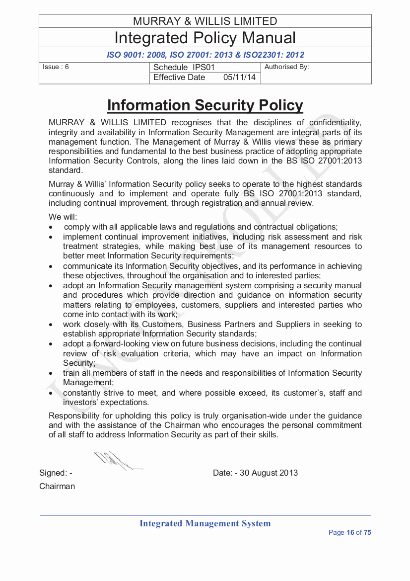 Information Security Policy Template New Information Security Policies