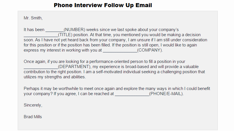 Interview Follow Up Email Template Awesome 3 Free Phone Interview Follow Up Email Templates Word