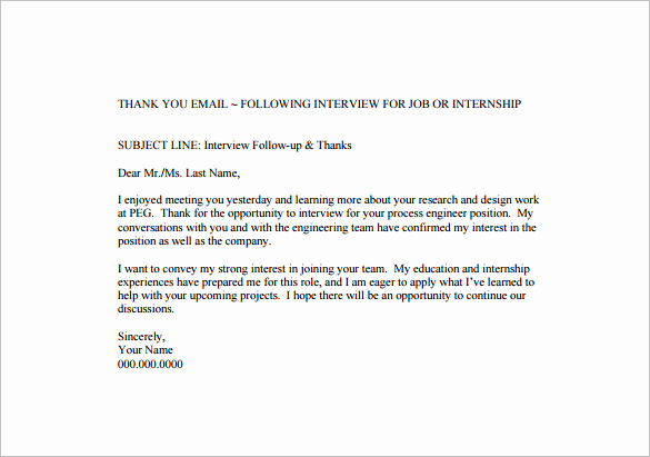 Interview Follow Up Email Template Fresh 14 Thank You Email after Interview Doc Excel Pdf