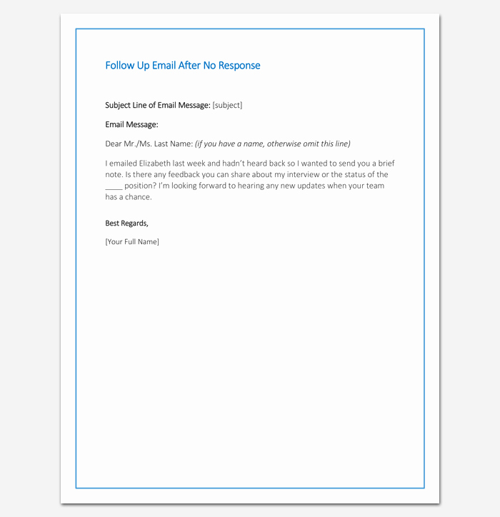 Interview Follow Up Email Template Fresh Follow Up Letter Template 10 formats Samples &amp; Examples