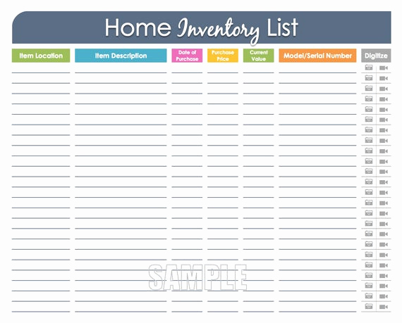 Inventory Template Google Sheets Awesome Home Inventory organizing Printable Editable Household