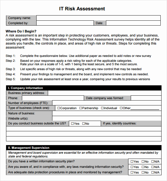 It Risk assessment Template Awesome Sample It Risk assessment Template 12 Free Documents In