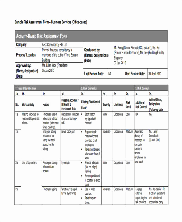 It Risk assessment Template Beautiful 25 Sample Risk assessment forms