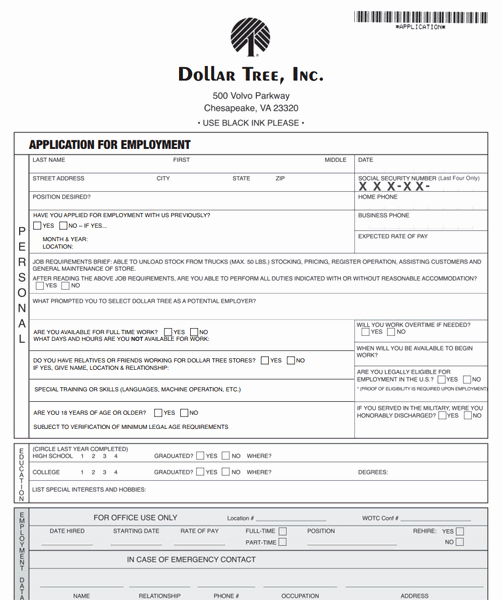 Job Application form Pdf Fresh Dollar Tree Application Pdf Print Out