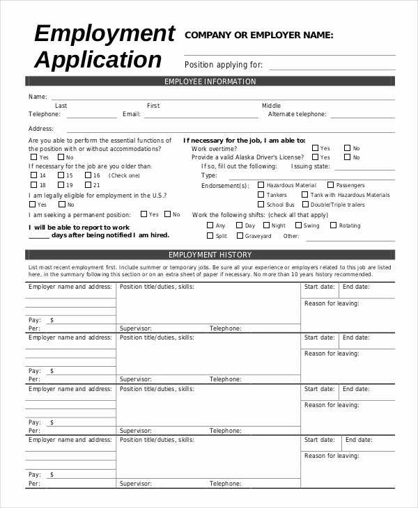 Job Application form Pdf Lovely Sample Employment Application 9 Examples In Word Pdf