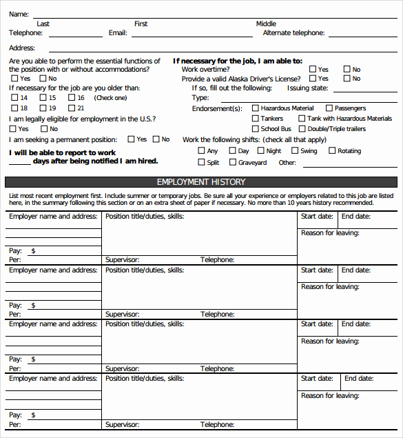 Job Application form Pdf Luxury 9 Employment Application form Download for Free