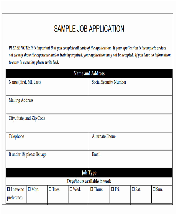 Job Application form Sample Awesome 49 Job Application form Templates