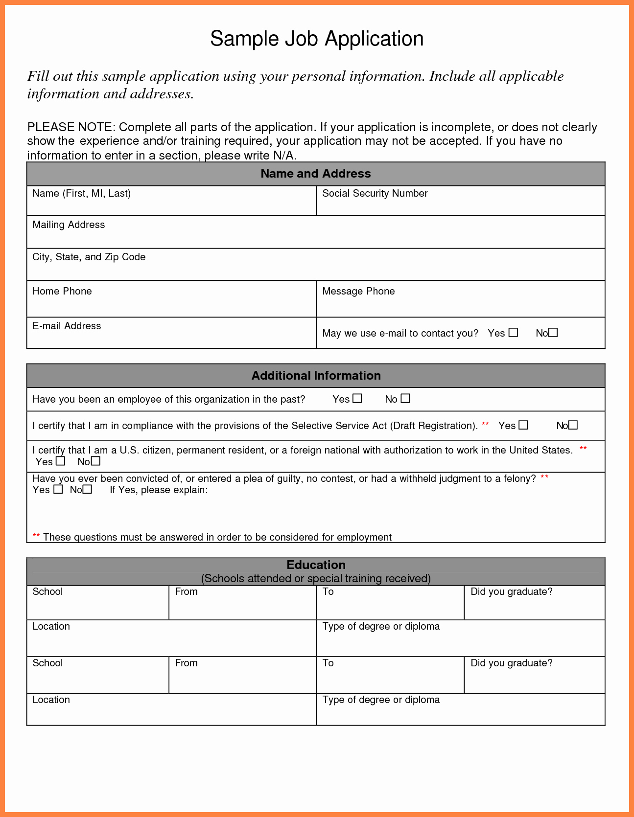 Job Application form Sample Awesome 8 Sample Employment Application