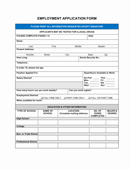 Job Application form Sample Awesome Free Printable Job Application form Template form Generic