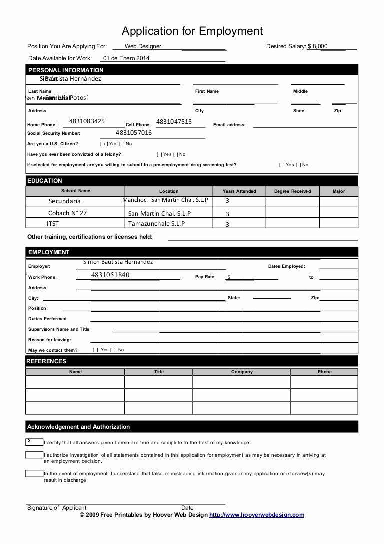 sample employmentapplicationformtemplate