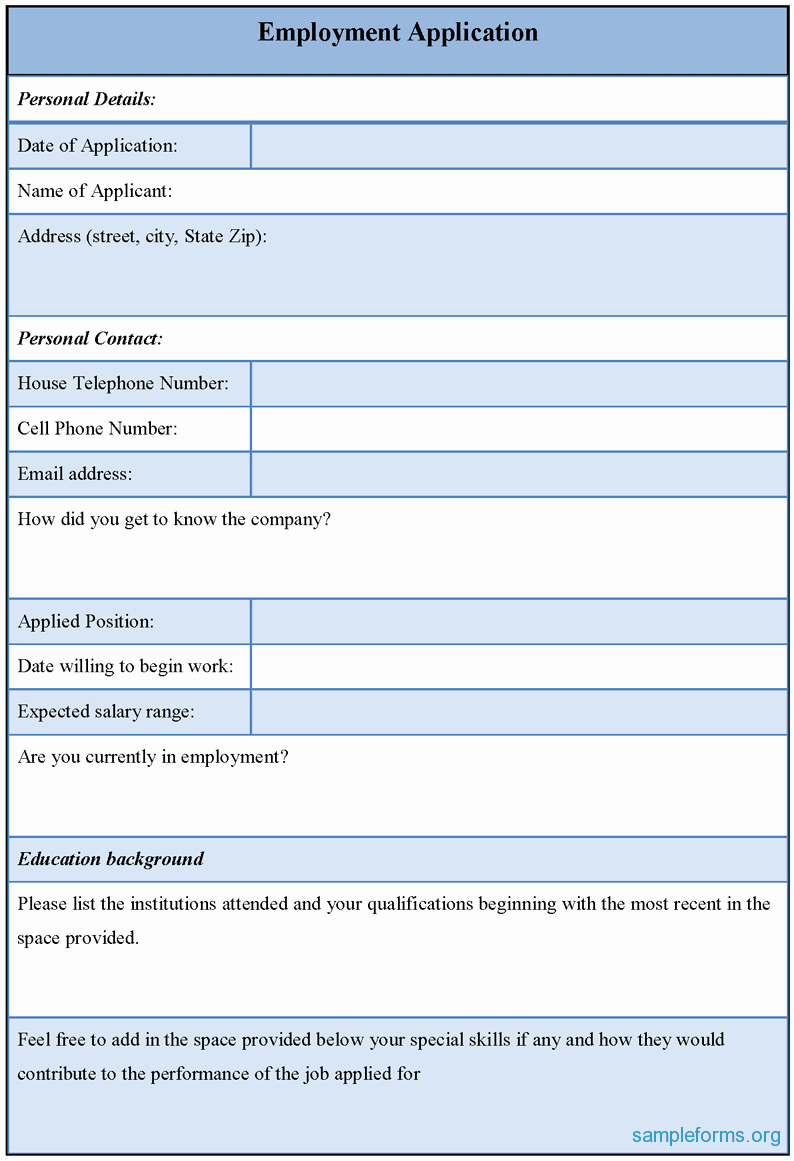 Job Application form Sample Inspirational Blank Employment Application form Sample forms