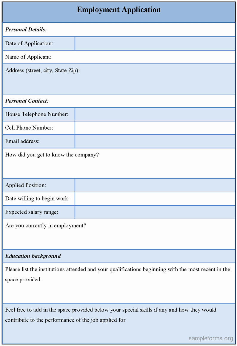Job Application form Sample Unique Employment Application form Sample forms