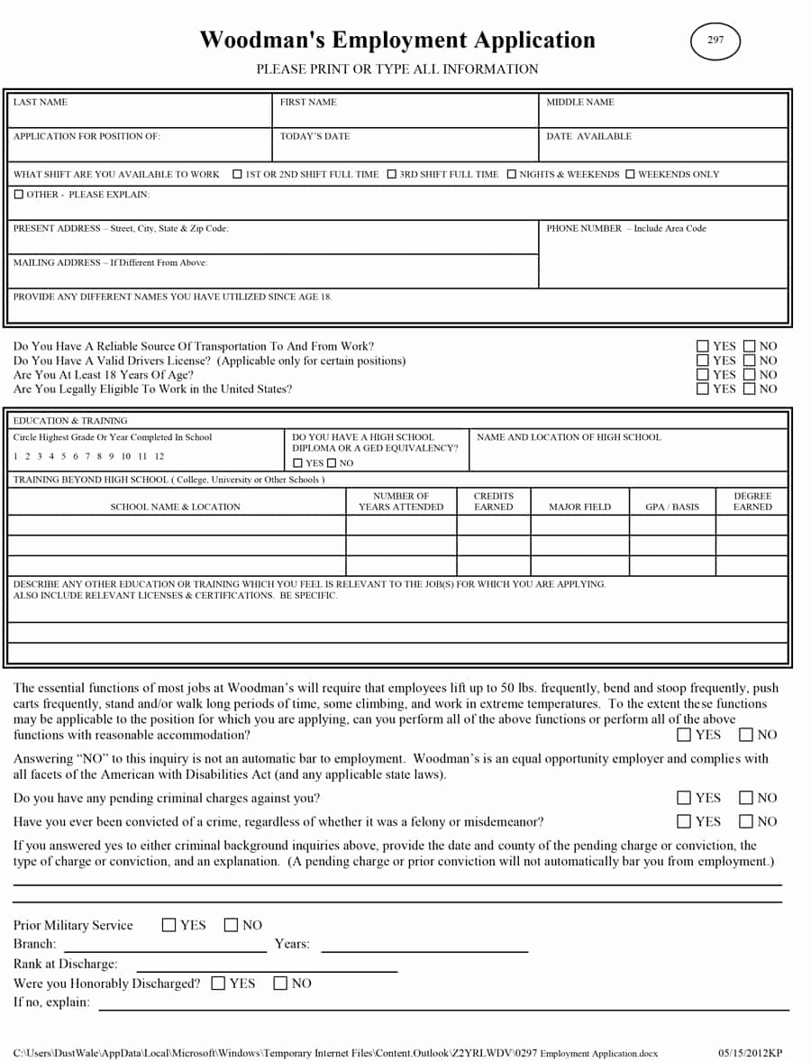 Job Application form Template Best Of 50 Free Employment Job Application form Templates