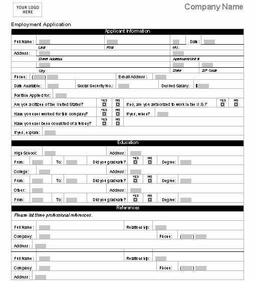 Job Application form Template Inspirational Free Printable Job Application form Template form Generic