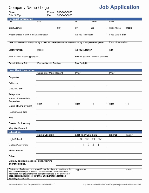 Job Application Template Pdf Awesome Download the Job Application form From Vertex42
