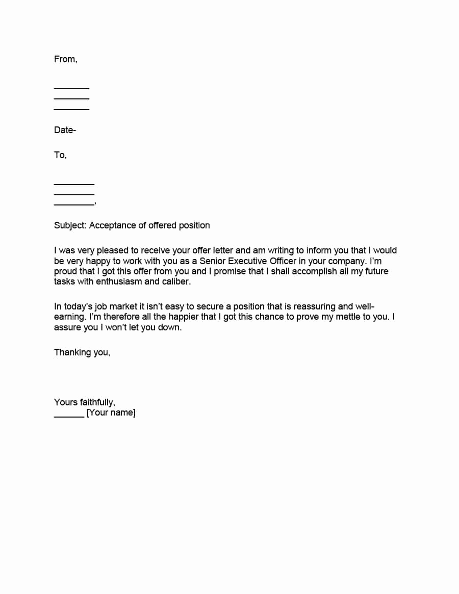 Job Offer Acceptance Letter Reply Elegant 40 Professional Job Fer Acceptance Letter &amp; Email