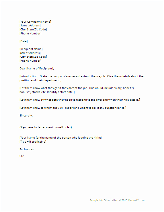 Job Offer Letter Example Awesome Job Fer Letter Template for Word