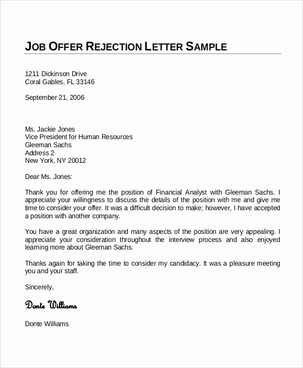 Job Offer Letter Example Elegant Sample Job Fer Letter 8 Examples In Word Pdf