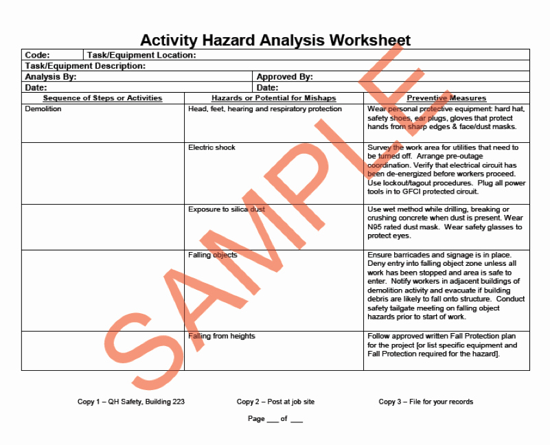 Job Safety Analysis form Elegant Nasa Ames Research Center Apg1700 1 Chapter 27