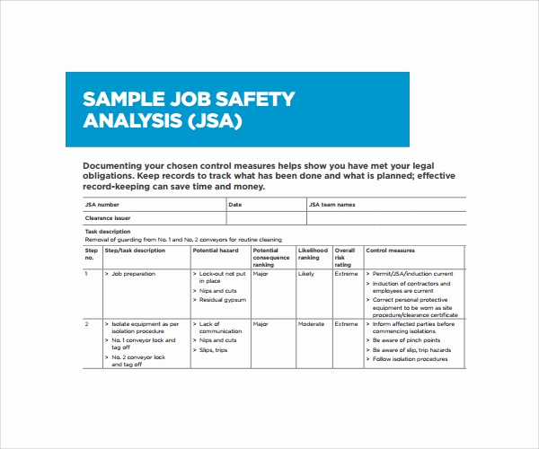Job Safety Analysis format Fresh Sample Job Safety Analysis Template 6 Free Documents In Pdf