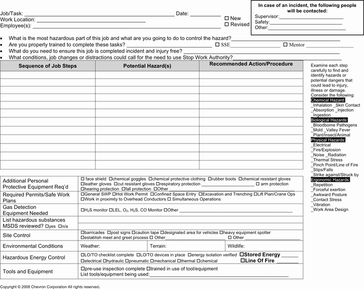 Job Safety Analysis format Lovely Job Safety Analysis Template