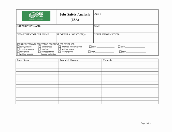 Job Safety Analysis format Unique Job Safety Analysis Jsa form In Word and Pdf formats