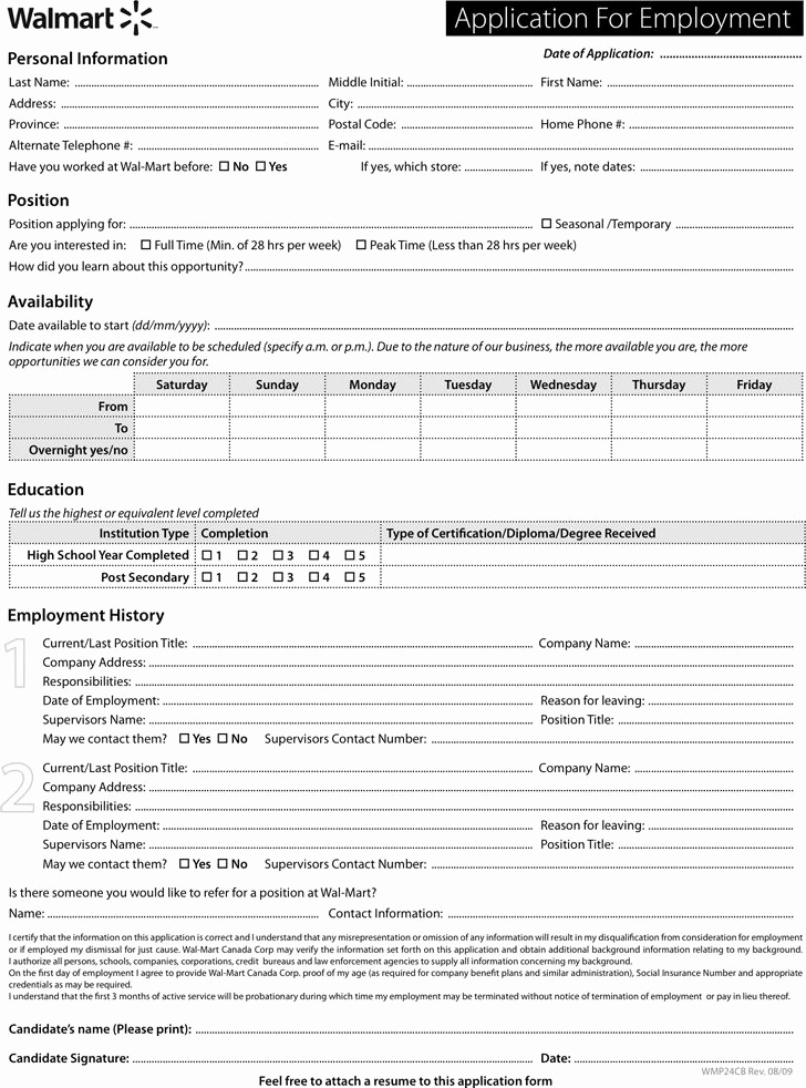 Jobs Application form Pdf Fresh Walmart Application form