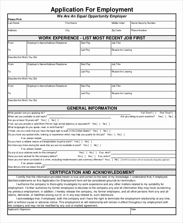 Jobs Application form Pdf Unique Sample Employment Application form 8 Examples In Word Pdf