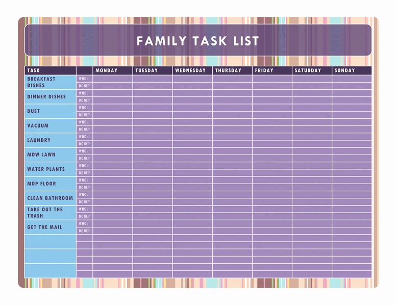 Kids Chore Chart Template Beautiful Family Chore Chart