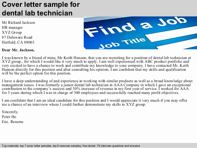 Lab Technician Cover Letter Awesome Dental Lab Technician Cover Letter